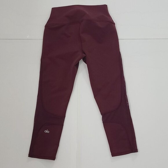 ALO Yoga Mesh Detail Cropped Leggings High Waist Maroon Red Size Small - Picture 4 of 8